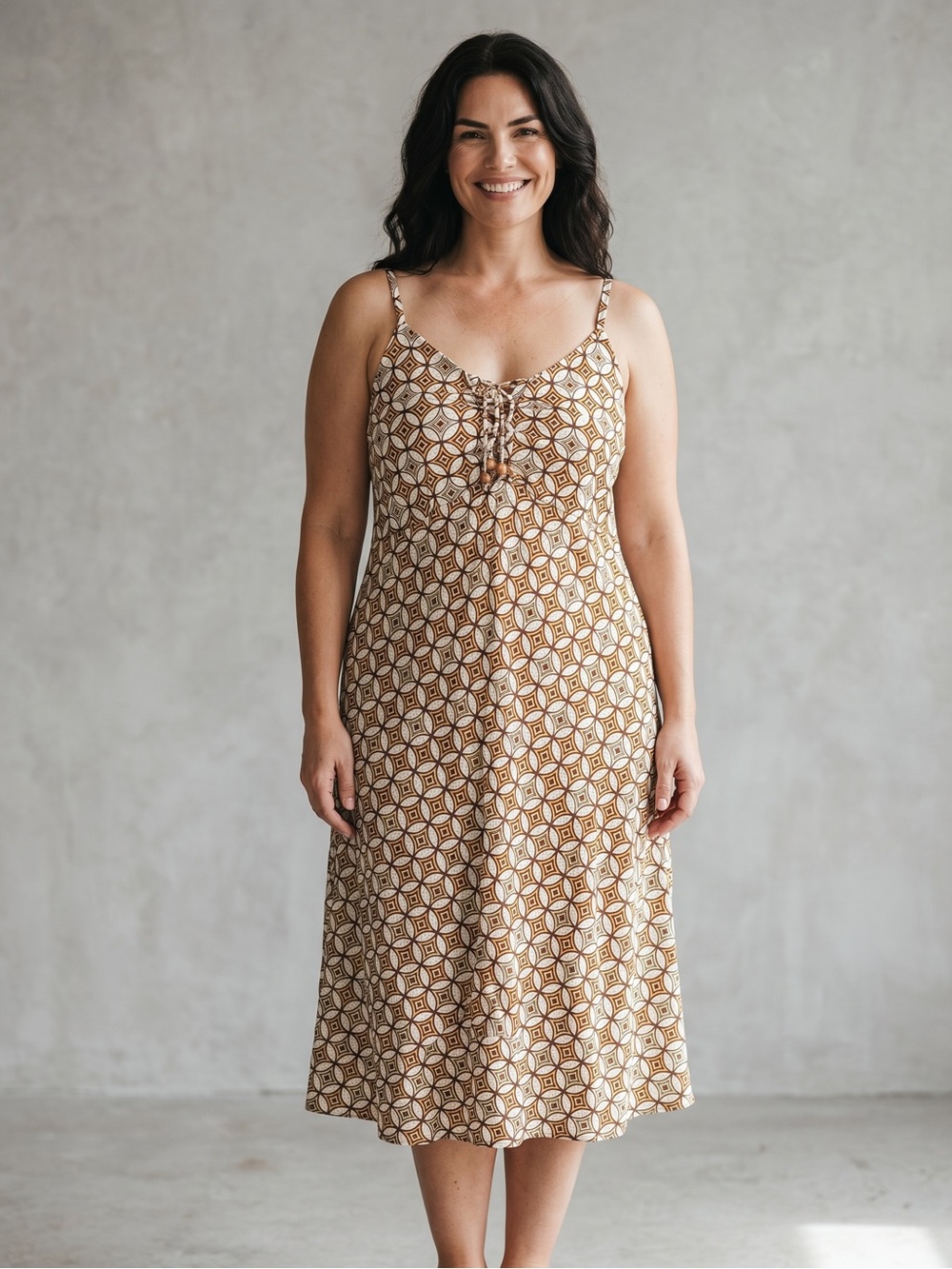 Ellen Brooke Cotton Geometric Print Sundress Lace Up Sleeveless Dress